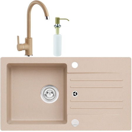 Pachet chiuveta algranit Alveus Foxtrot 130, 750x420mm + Baterie Nela si Dispozitiv, Bej