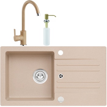 Pachet chiuveta algranit Alveus Foxtrot 130, 750x420mm + Baterie Nela si Dispozitiv, Bej Pachet chiuveta algranit Alveus Foxtrot 130, 750x420mm + Baterie Nela si Dispozitiv, Bej