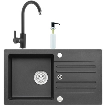 Pachet chiuveta algranit Alveus Foxtrot 130, 750x420mm + Baterie Nela si Dispozitiv, Negru Pachet chiuveta algranit Alveus Foxtrot 130, 750x420mm + Baterie Nela si Dispozitiv, Negru