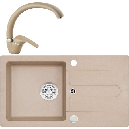 Pachet chiuveta algranit Alveus Cancan 130, 750x420mm + Baterie Diana, Bej