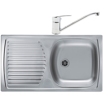 Pachet chiuveta inox Alveus Basic 170 Satin, cuva dreapta, 780x435mm + Baterie cromata Pachet chiuveta inox Alveus Basic 170 Satin, cuva dreapta, 780x435mm + Baterie cromata