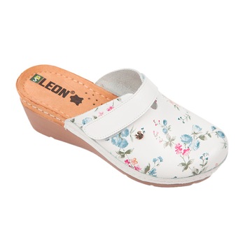 Saboti Leon 1003 Alb cu flori Dama Saboti Leon 1003 Alb cu flori Dama