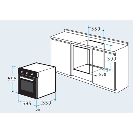 Set Pyramis Black Glass 3021R, cuptor electric clasa A, 66 litri, 8 functii si plita gaz, 4 arzatoare, gratare emailate, finisaj sticla neagra