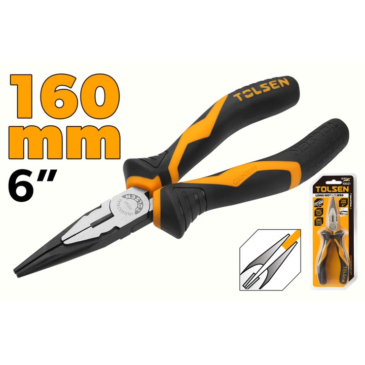 Cleste cu varf ascutit TOLSEN GRIPro 160 mm (6"), Otel Cr-V, Maner ergonomic 2 componente, Finisaj negru anticoroziv, Uz industrial, Precizie in spatii inguste