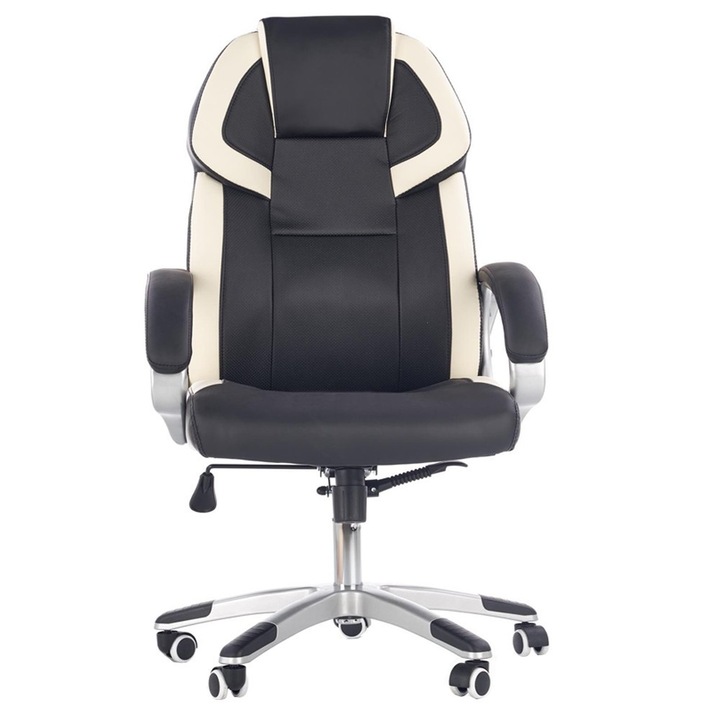 Scaun directorial piele ecologica alb / negru, AX Barbu