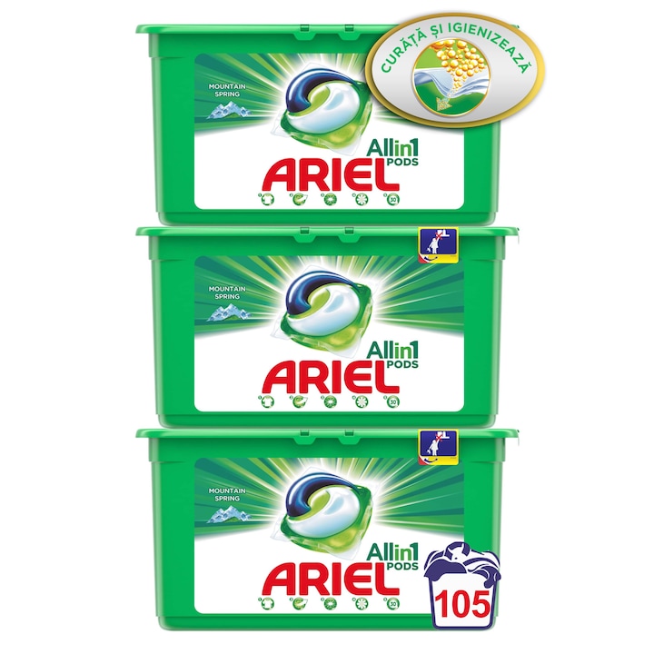 Detergent capsule Ariel All in One PODS Mountain Spring, 3x35 buc, 105 spalari