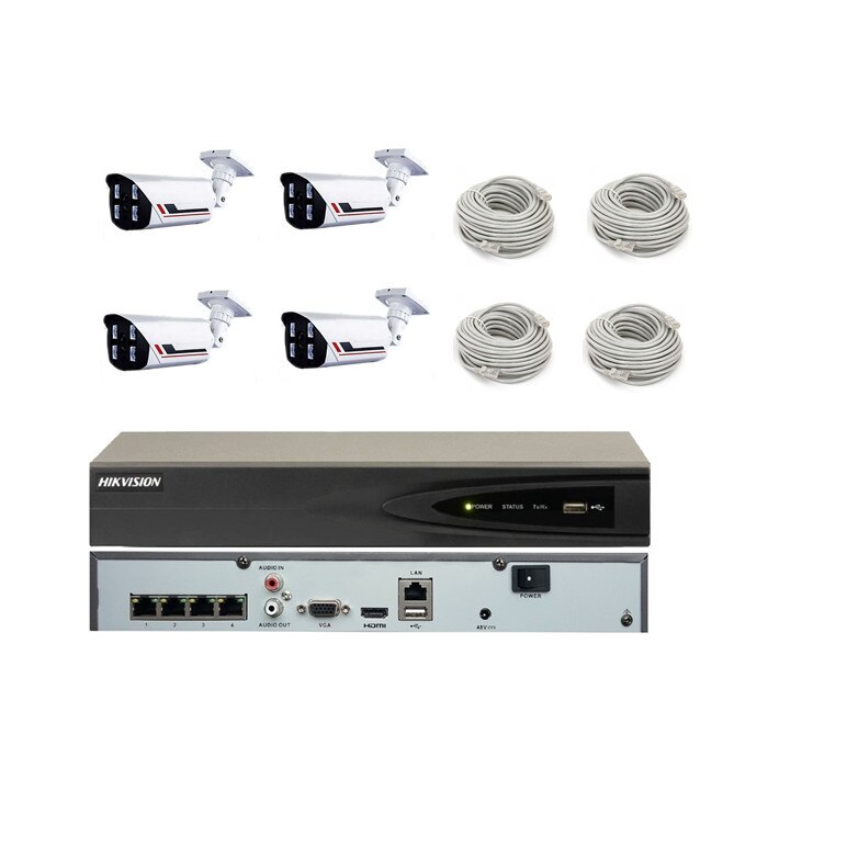 Kit complet 4 camere supraveghere IP cu POE 4 MP exterior 80m IR