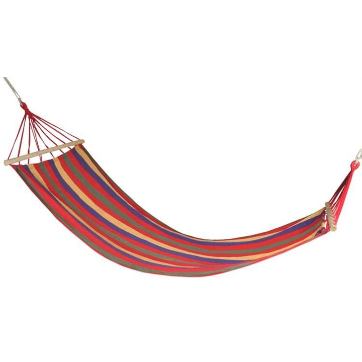 Hamac Rosu pentru 1 persoana, ideal pentru relaxare in gradina sau curte, dimensiuni 195x85cm, capacitate 150kg