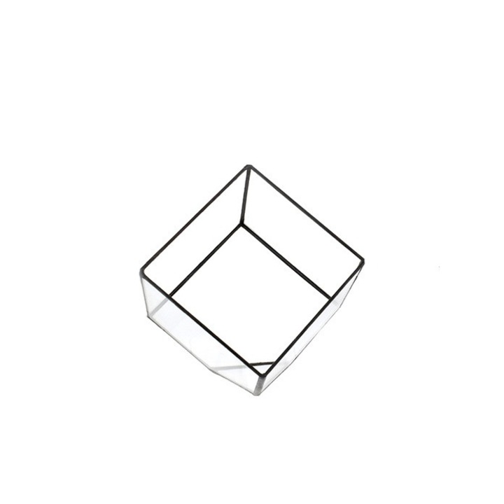 Bol terariu geometric cub, 18x18x18cm, negru