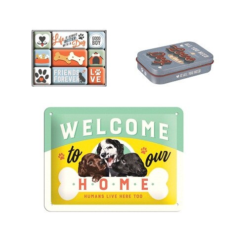 Pachet Welcome Puppies - placa 15x20, cutie pentru biscuiti, set magneti