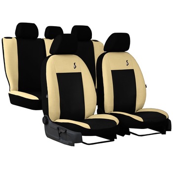 Set huse auto Road Pok-Ter din piele ecologica, Bej/Negru Set huse auto Road Pok-Ter din piele ecologica, Bej/Negru