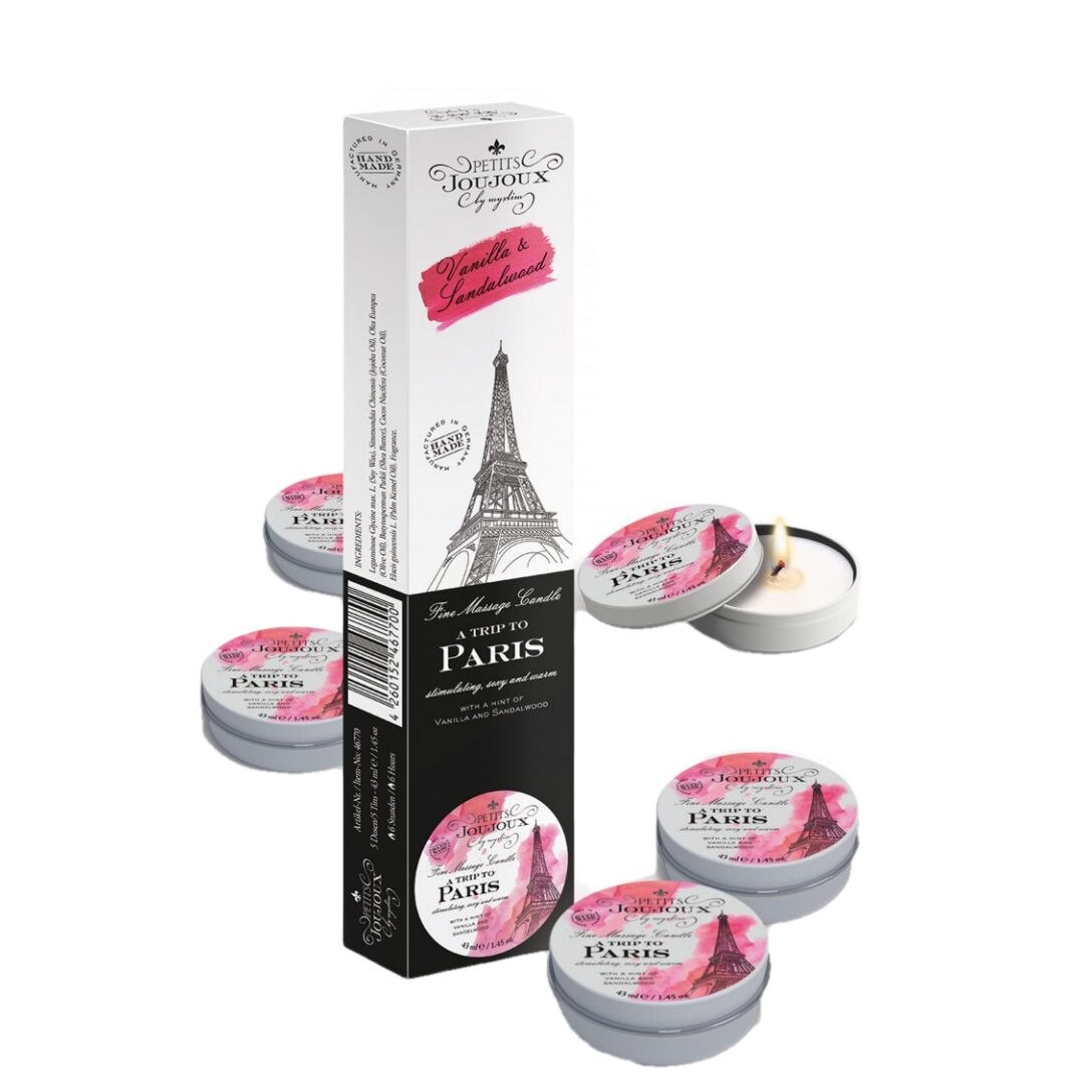 Cutie cu 5 lumanari de masaj Paris, aroma de vanilie si lemn exotic, Petits Joujoux
