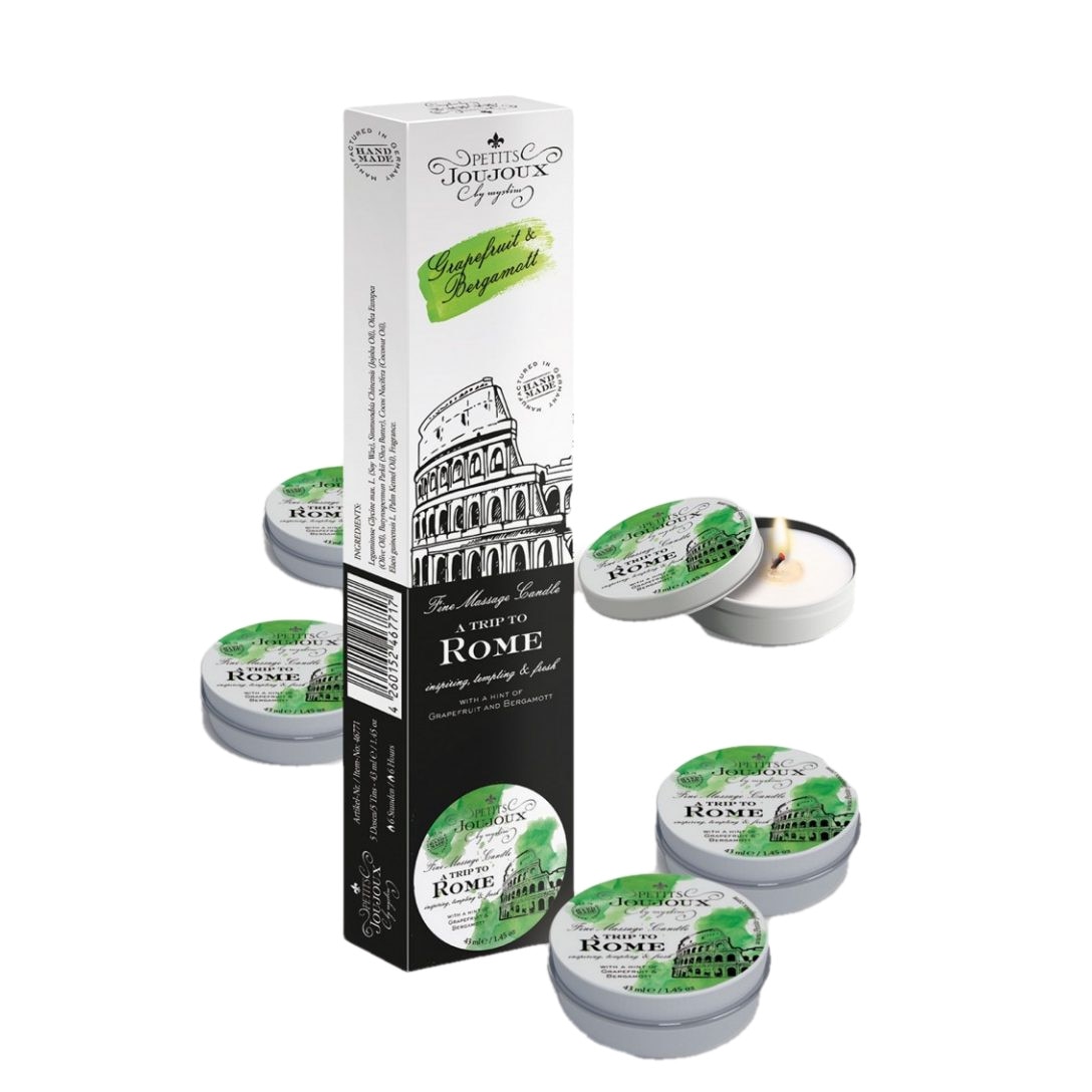 Cutie cu 5 lumanari de masaj Roma, aroma de grapefruit si bergamot, Petits Joujoux
