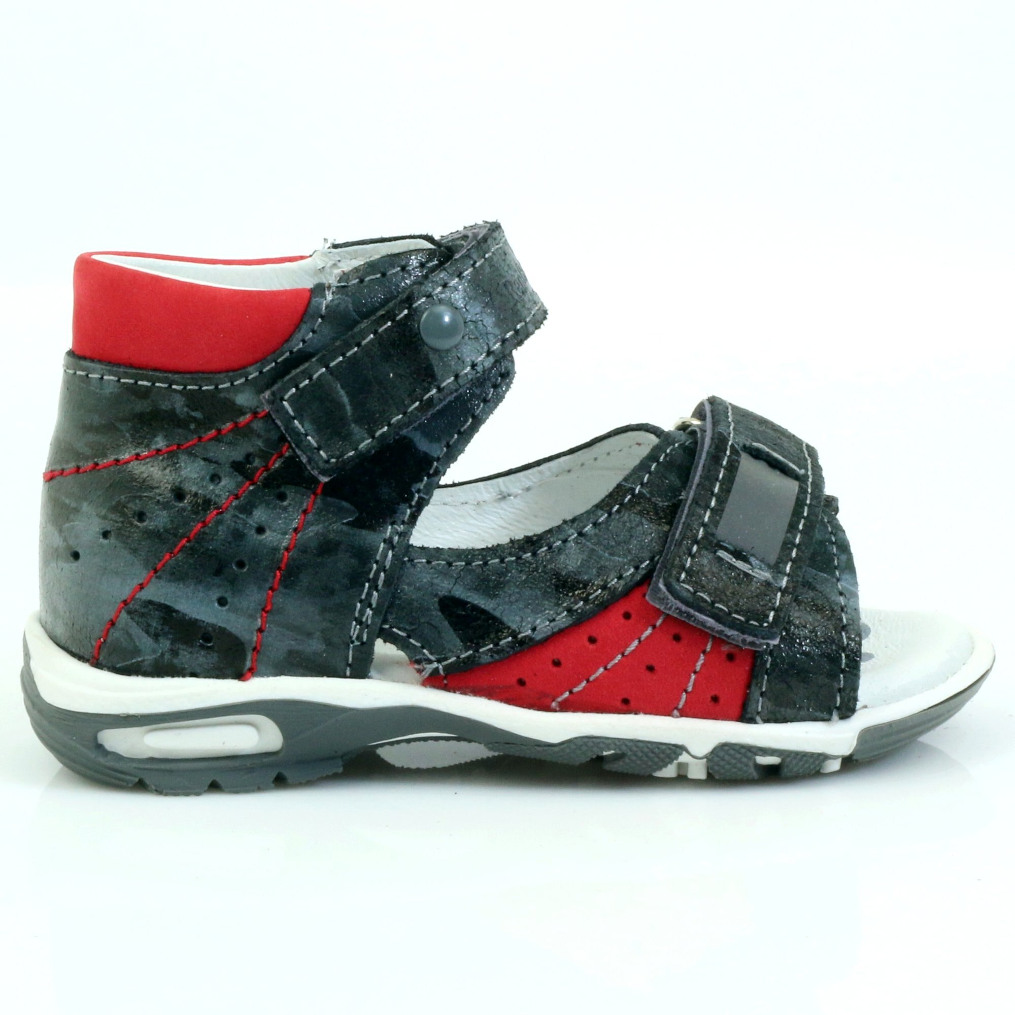 Aandale cu velcro, Piele naturala, Ren But, Rosu/Gri