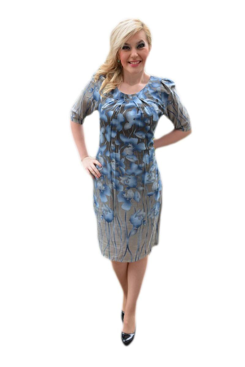 Rochie de vara, croi usor cambrat pe corp, D&J Exclusive, Albastru marin