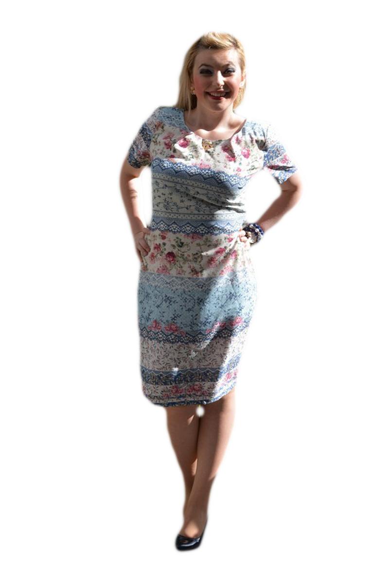 Rochie scurta de vara, cu design de flori, D&J Exclusive, Multicolor