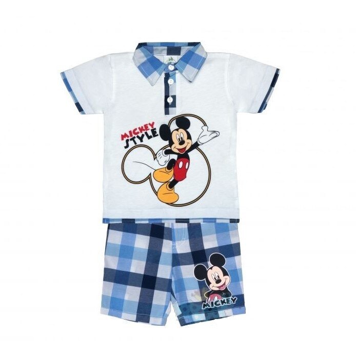 Compleu de vara cu tricou si bermude Mickey Mouse, Alb