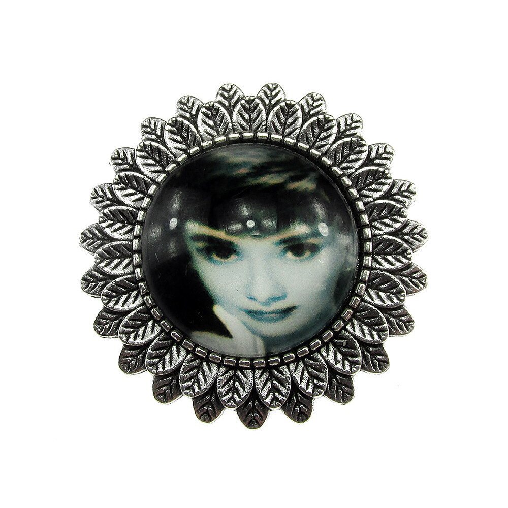 Brosa argintiu antic Nostalgic Art 1, GlamBazaar, 3.3 cm, cu Fara pietre, Negru, tip Brosa handmade