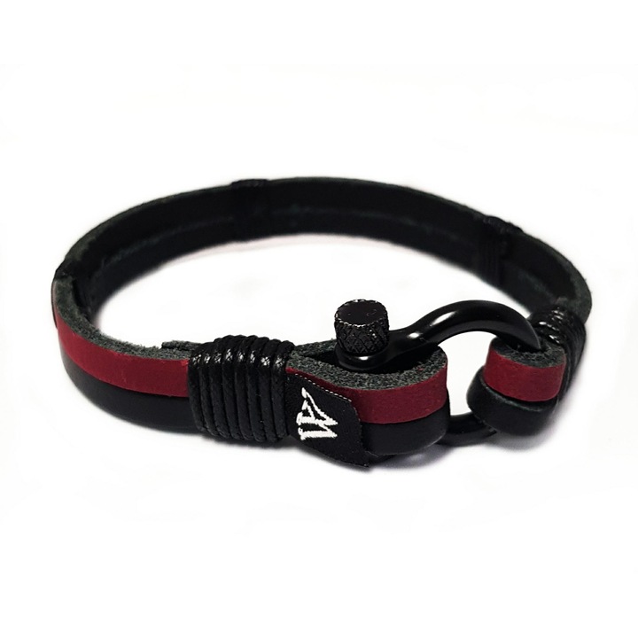 Bratara Wild Bracelets din piele naturala, lucrata 100% manual cu brida din inox vopsita electrostatic, burgundy-black, 21 cm