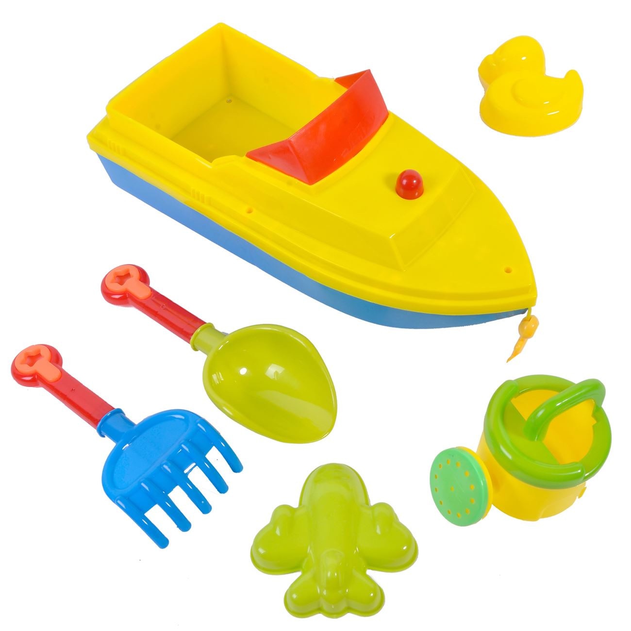 Set jucarii de plaja Soda Summer, Barcuta cu 5 accesorii, Galbena