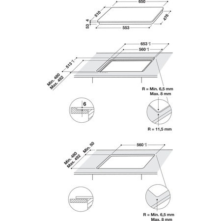 Plita incorporabila Whirlpool SMO 658C BT IXL, Inductie, 8 Zone de gatit, Functie Booster, Negru