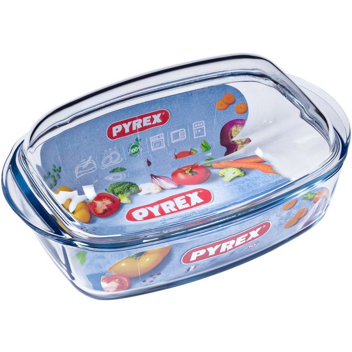 Vas dreptunghiular cu capac, din sticla termorezistenta, 2,9L + 1,6L, "Slow Cook" - Pyrex