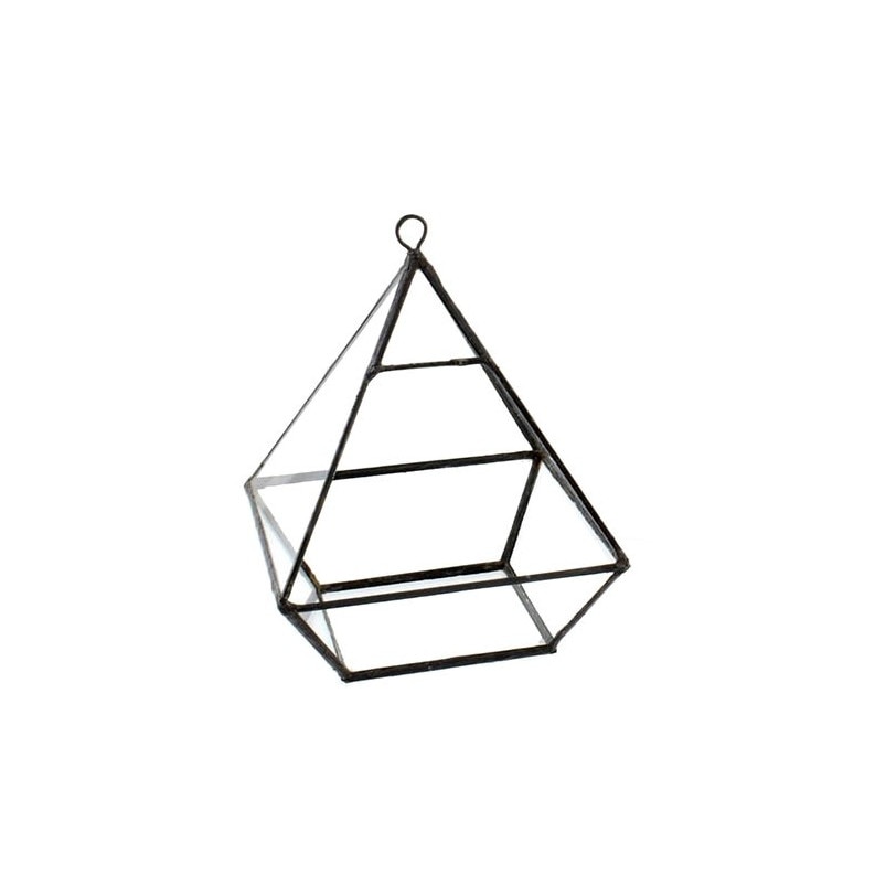 Terariu geometric piramida tetraedru, 20x15x15cm, negru