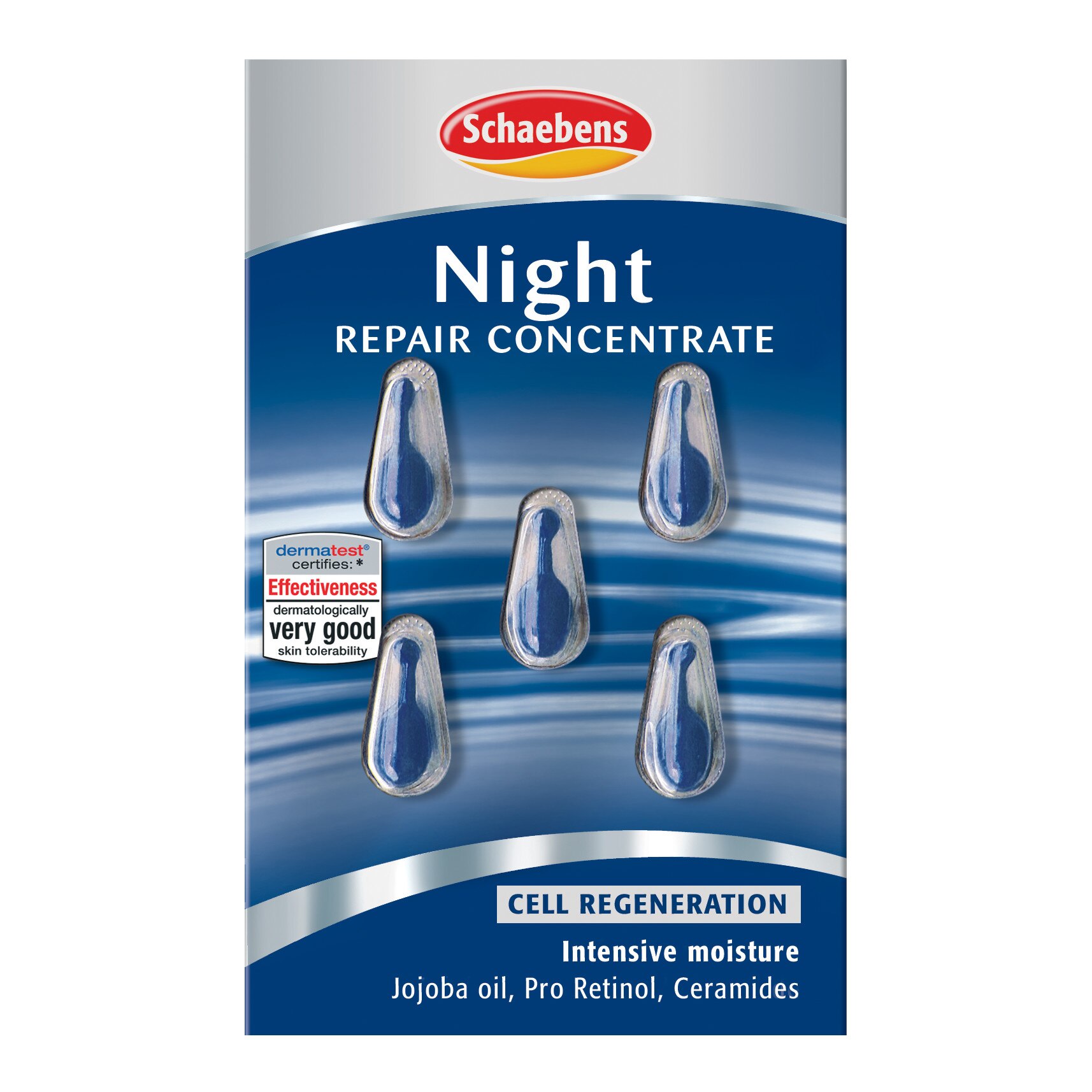Concentrat Night Repair SCHAEBENS, regenerare intensiva, netezeste si hidrateaza pielea, 5 capsule pentru 5 aplicari