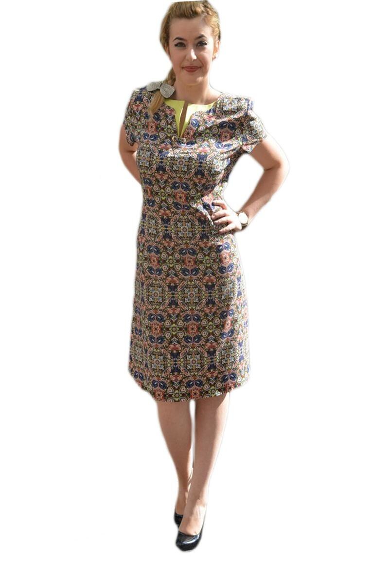 Rochie de zi cu imprimeu abstract, D&J Exclusive, Multicolor