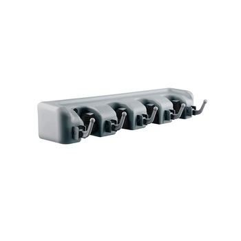 Suport multifunctional de perete pentru maturi si mop, 4 spatii pentru unelte si 5 cuiere, sistem ingenios de agatare Suport multifunctional de perete pentru maturi si mop, 4 spatii pentru unelte si 5 cuiere, sistem ingenios de agatare