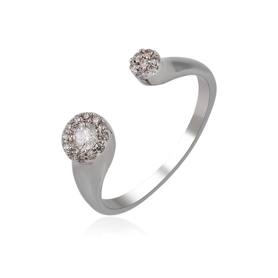 Inel Double Crystal - reglabil- placat cu aur alb de 18K