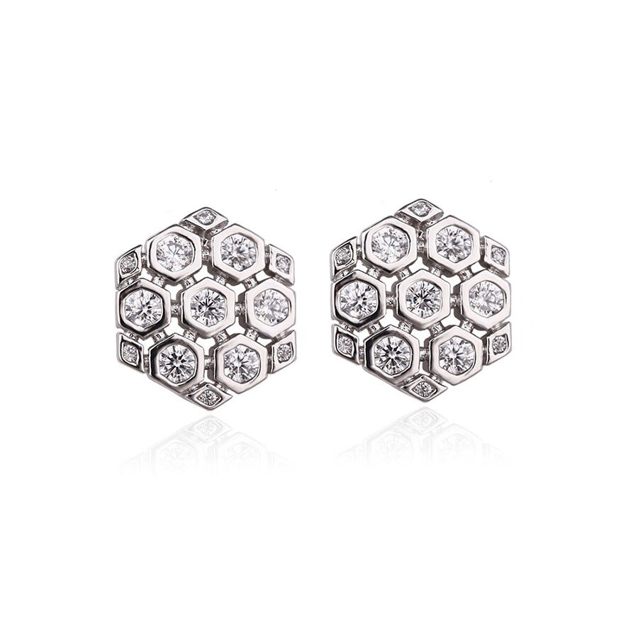 Cercei placati cu aur alb Hexagonal