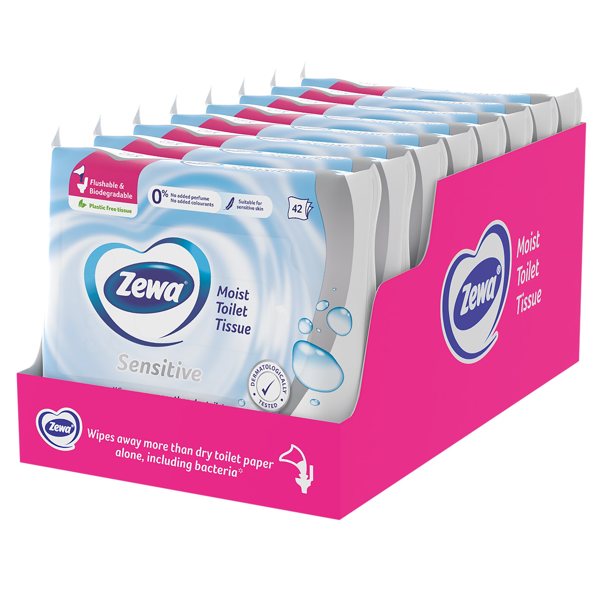 Hartie igienica umeda Zewa Sensitive, 8 pachete cu 42 buc.