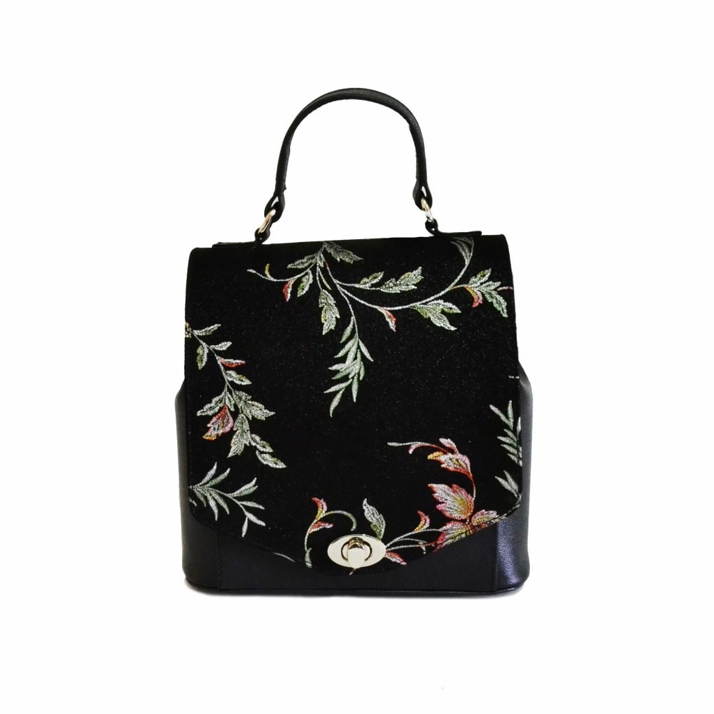 Geanta dama,Zea,piele naturala,neagra florala