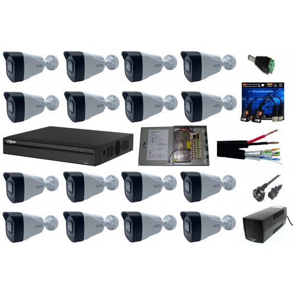 Correlate film Alexander Graham Bell Kit 16 camere supraveghere 8MP 4K Smart IR 80m + DVR 16 canale 8MP 4K Dahua  + Sursa + Cablu + Mufe + UPS Cadou - eMAG.ro