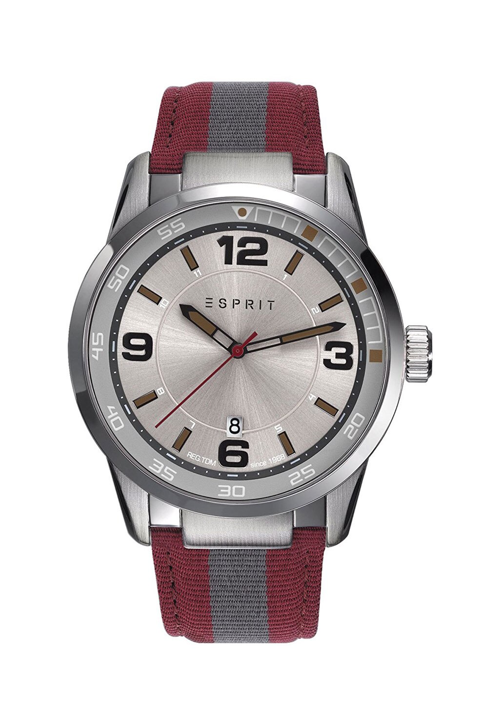 Esprit, Ceas cu o curea din material textil, Rosu inchis/Gri