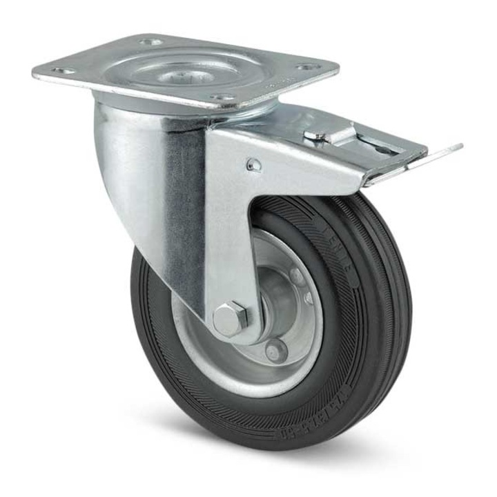 Roata pivotanta cu frana, din cauciuc , Diametru 100mm