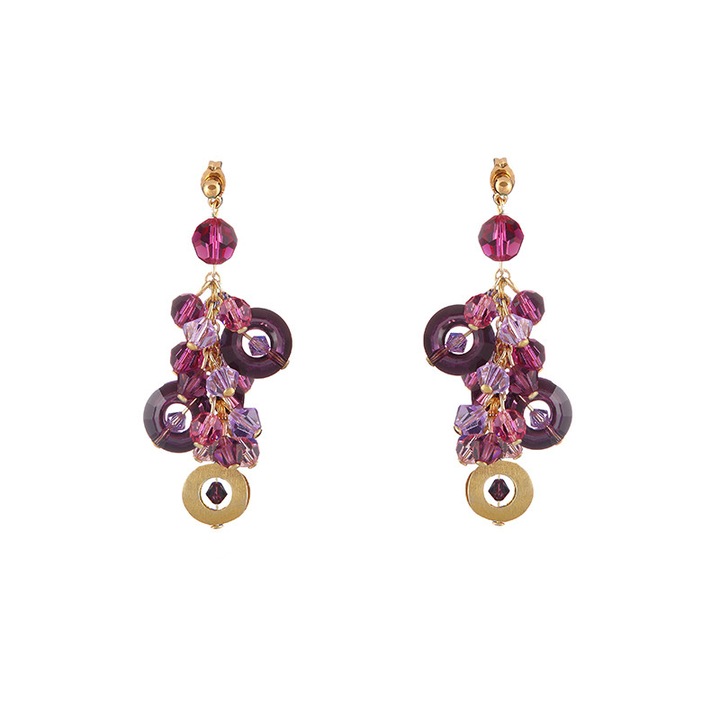 Cercei lungi , cristale Swarovski® , metal placat cu aur , Mindy Fuchsia