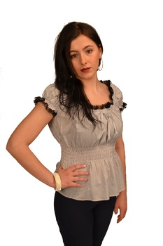 Bluza incretita cu maneca scurta , 65382BS, Bej Bluza incretita cu maneca scurta , 65382BS, Bej