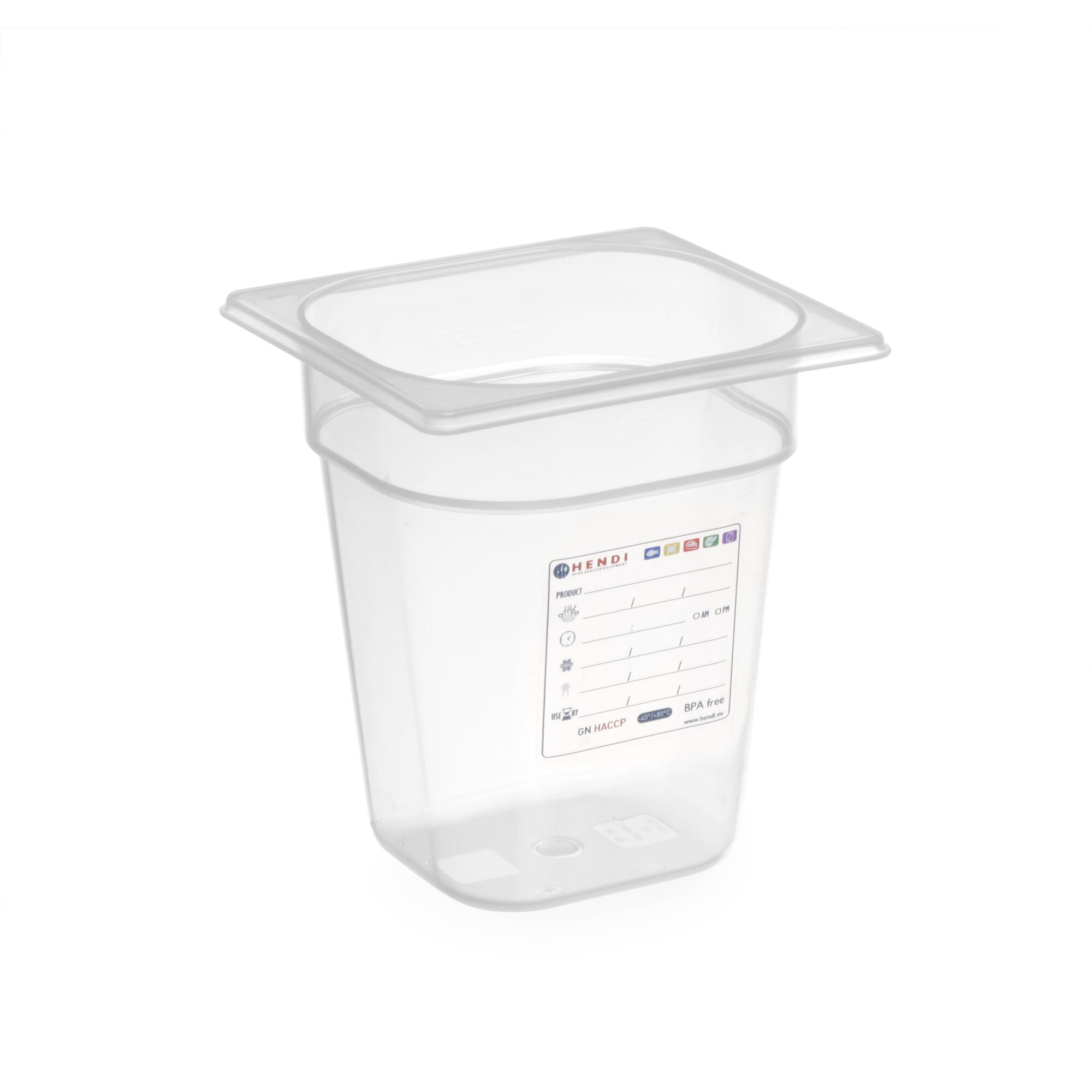 Tava Gastronorm 1/6, 176x162x(H)65 mm, 1 litri cu marcaj HACCP, polipropilena, Hendi