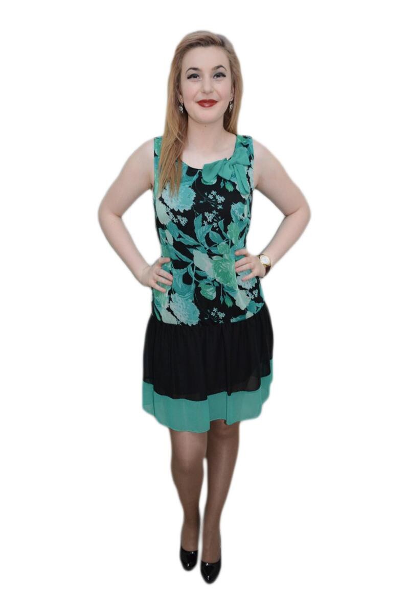 Rochie cu imprimeu floral aplicat, D&J Exclusive, Turcoaz