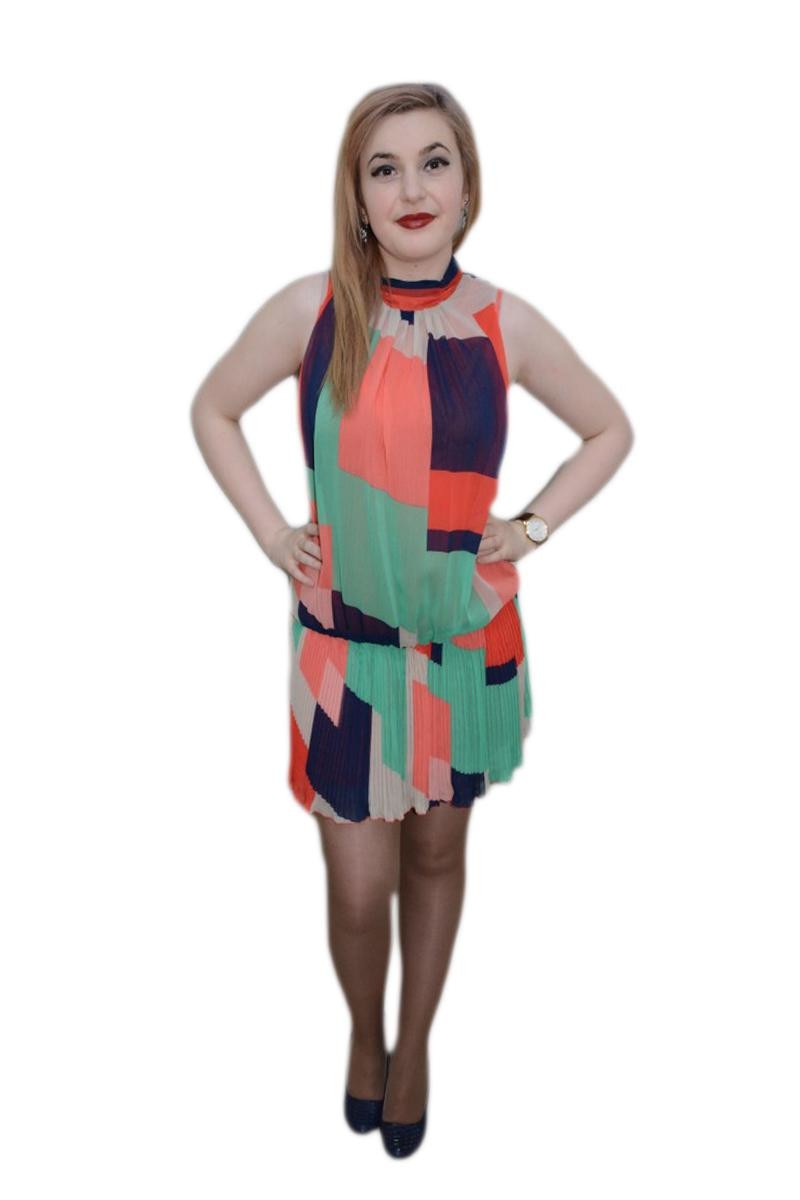 Rochie trendy, material creponat, D&J Exclusive, Multicolor