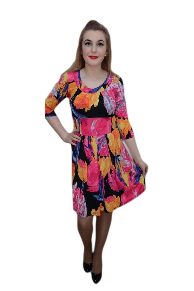 Rochie trendy cu imprimeu floral, D&J Exclusive, Roz