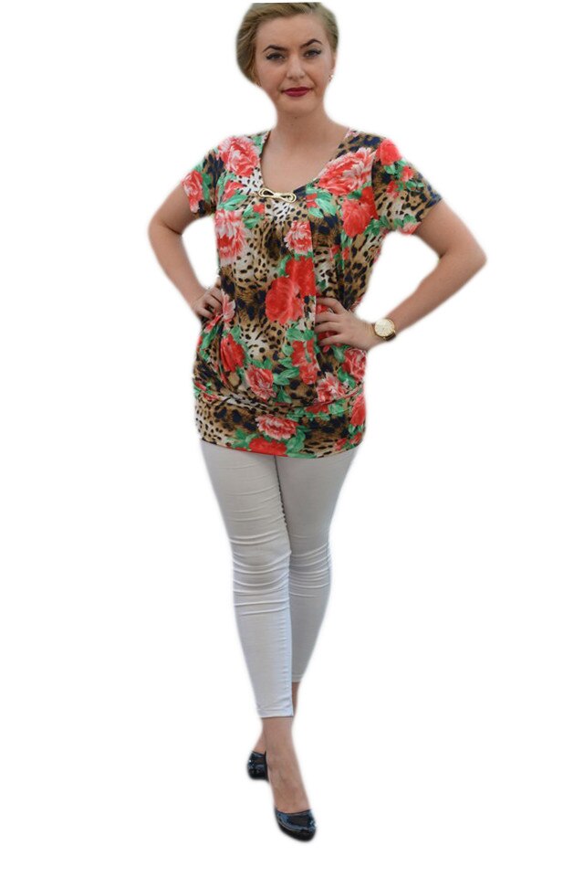 Tricou cu model de trandafiri, D&J EXclusive, Multicolor