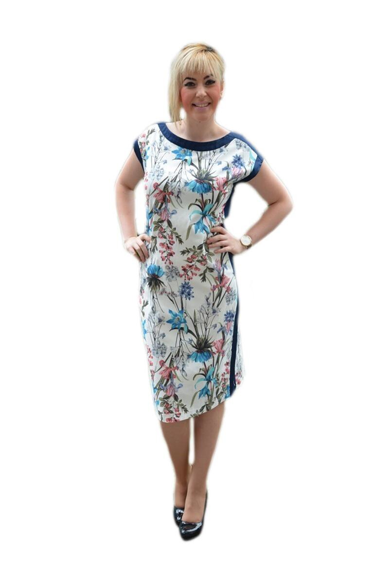 Rochie confortabila de zi, flori si detalii unicolore, D&J Exclusive, Multicolor