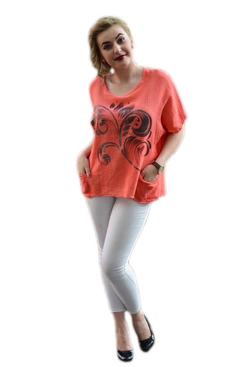 Tricou modern cu doua buzunare laterale, D&J Exclusive, Corai, Corai