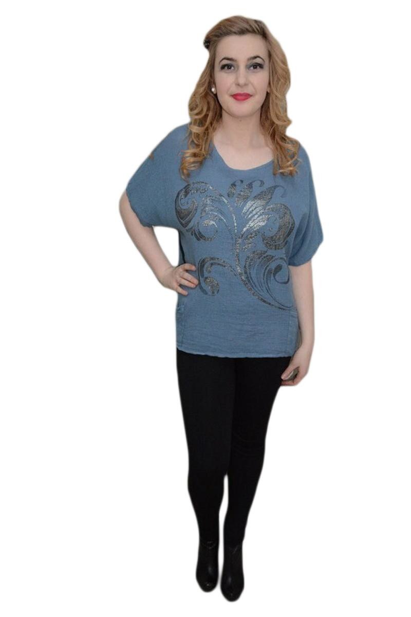 Tricou modern cu buzunare aplicate in talie, D&J Exclusive, Bleumarin, Albastru marin