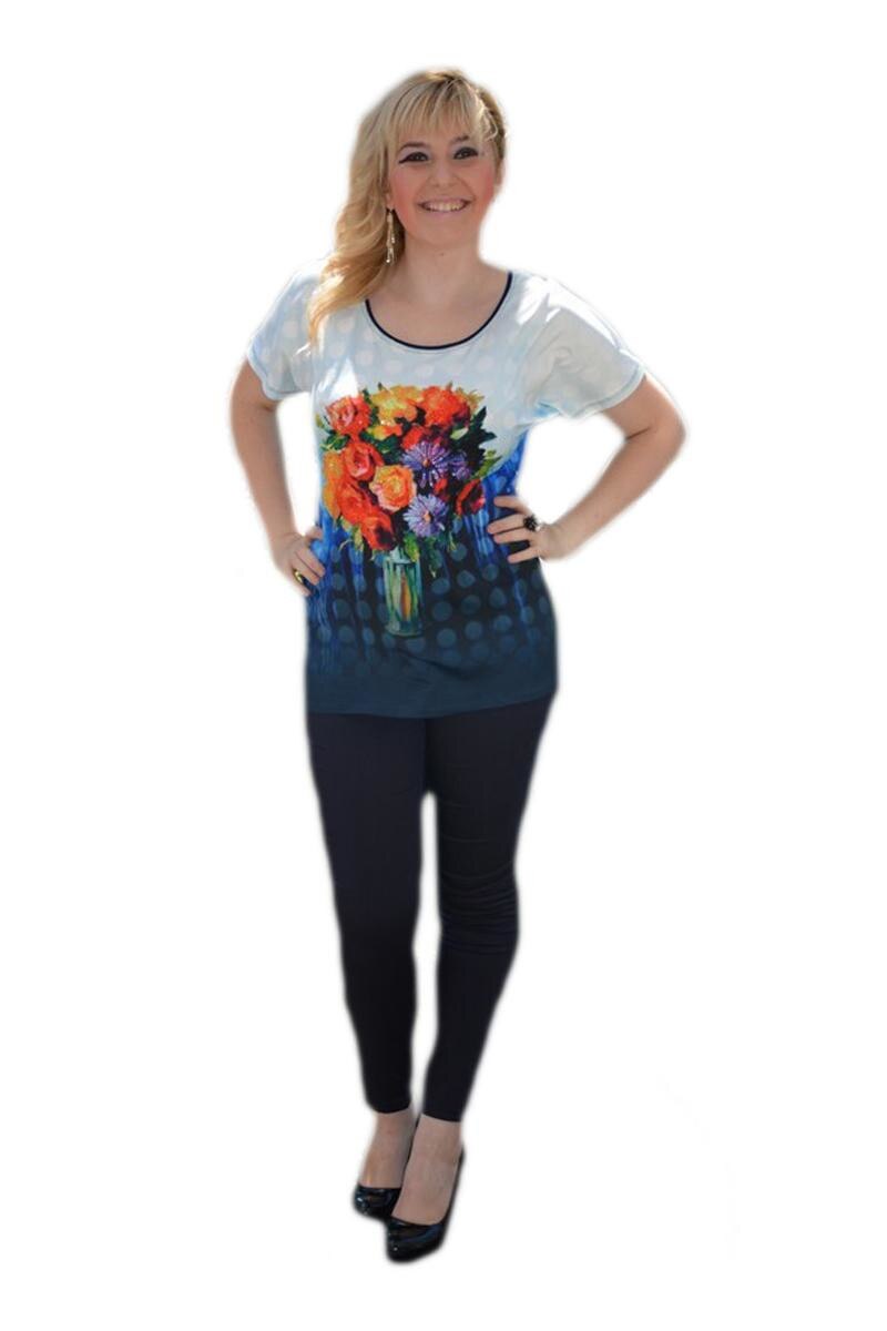 Tricou rafinat cu model colorat si croiala lejera, D&J Exclusive, Bleumarin