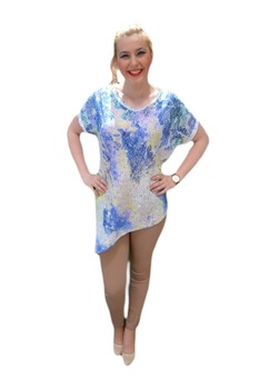 Tricou asimertic cu imprimeu abstract, D&J Exclusive, Alb/Albastru Tricou asimertic cu imprimeu abstract, D&J Exclusive, Alb/Albastru