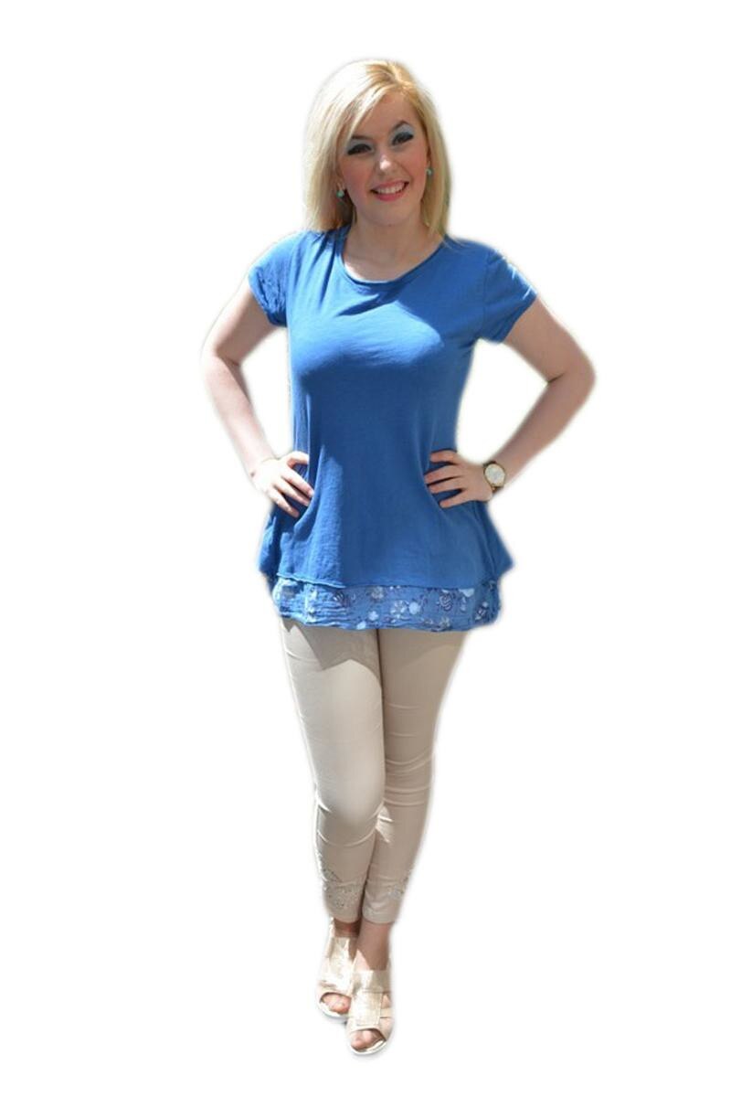 Tricou cu model despicat in spate, D&J Exclusive, Albastru